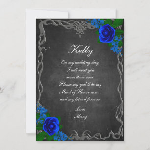 Invitación Royal Blue Rosa Chalk Board Cae Maid De Honor