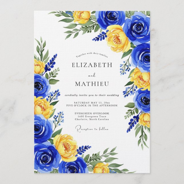 Invitación Royal Blue Rose Botanical Wedding (Anverso)