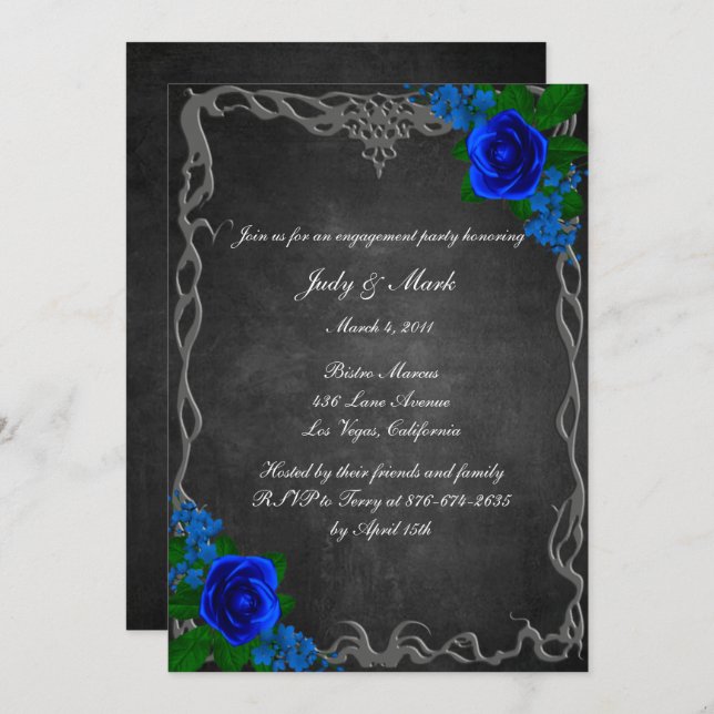 Invitación Royal Blue Rose Chalk Board Fall Engagement Party (Anverso / Reverso)