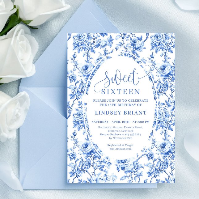Invitación Royal Blue Roses Digital Sweet Sixteen Invitation (Royal Blue Roses Digital Sweet Sixteen Invitation)