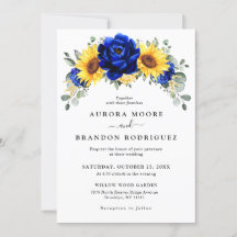 Royal Blue Rustic Sunflower Moderno Boda Floral