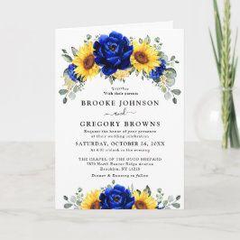 Invitación Royal Blue Rustic Sunflower Moderno Boda Floral