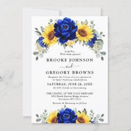 Invitación Royal Blue Rustic Sunflower Moderno Boda Floral