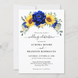 Invitación Royal Blue Rustic Sunflower Moderno Boda Floral