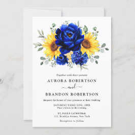 Invitación Royal Blue Rustic Sunflower Moderno Boda Floral