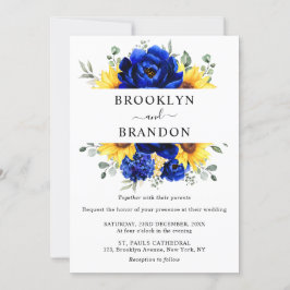 Invitación Royal Blue Rustic Sunflower Moderno Boda Floral