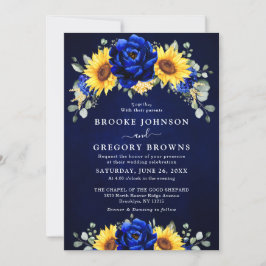 Invitación Royal Blue Rustic Sunflower Moderno Boda Floral