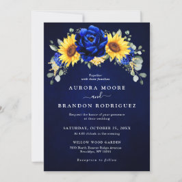 Invitación Royal Blue Rustic Sunflower Moderno Boda Floral