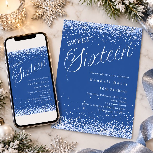 Invitación Royal Blue Script Moderno Cumpleaños 16 (Subido por el creador)