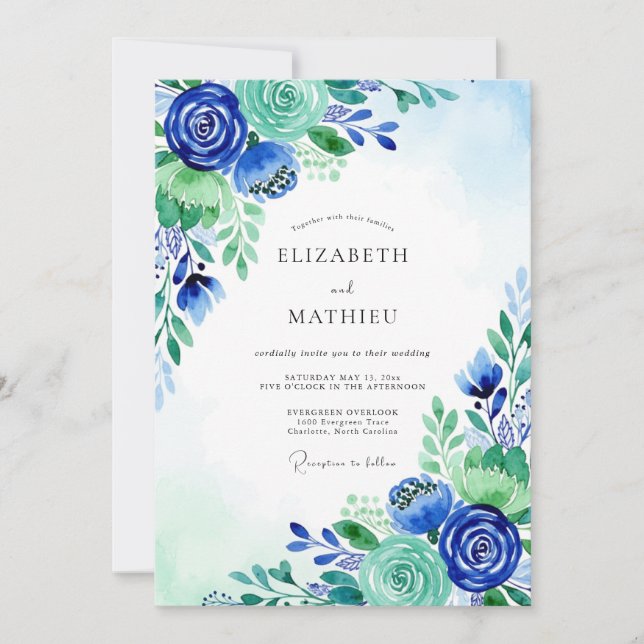Invitación Royal Blue Serene Meadow Wedding (Anverso)