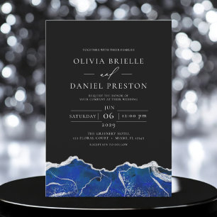 Invitación Royal Blue Silver Agate Boda elegante y moderno