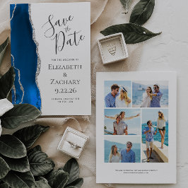 Invitación Royal Blue Silver Agate Save the Date 5 fotos