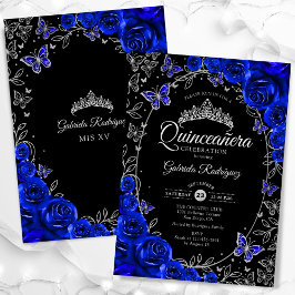 Invitación Royal Blue Silver Black Quinceanera