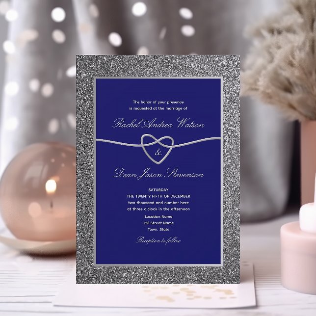 Invitación Royal Blue Silver Elegant Wedding (Subido por el creador)
