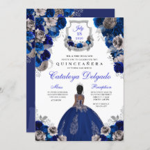 Royal Blue & Silver Floral Elegante Quinceañera