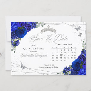 Invitación Royal Blue & Silver Quinceañera Salven La Fecha