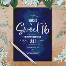 Royal Blue Silver Script Bold Sweet 16 Cumpleaños