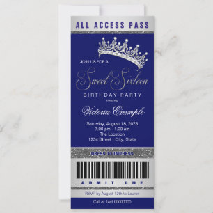Invitación Royal Blue Silver Sweet 16 