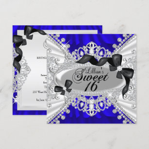 Invitación Royal Blue Sparkle Diamond & Bow Sweet