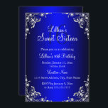 Invitación Royal Blue Sweet 16 Silver Pearl Damask<br><div class="desc">Invitación a los 16 cumpleaños de Royal Blue Sweet. Elegante diseño de damasco de perlas. Por favor tenga en cuenta que todas las imágenes planas no tienen joyas reales.</div>