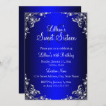 Invitación Royal Blue Sweet 16 Silver Pearl Damask<br><div class="desc">Invitación a los 16 cumpleaños de Royal Blue Sweet. Elegante diseño de damasco de perlas. Por favor tenga en cuenta que todas las imágenes planas no tienen joyas reales.</div>