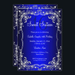 Invitación Royal Blue Sweet 16 Silver Pearl Damask fiesta<br><div class="desc">Invitación a los 16 cumpleaños de Royal Blue Sweet. Elegante diseño de damasco de perlas. Por favor tenga en cuenta que todas las imágenes planas no tienen joyas reales.</div>