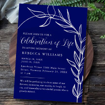 Royal Blue Text Celebración mínima de la vida