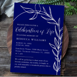 Invitación Royal Blue Text Celebración mínima de la vida