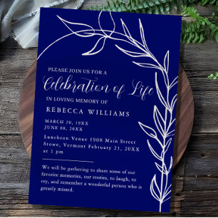 Invitación Royal Blue Text Celebración mínima de la vida