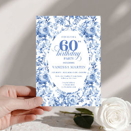 Invitación Royal Blue Toile Roses 60th Birthday Invite Printa