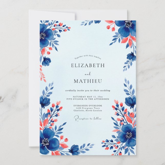 Invitación Royal Blue Vivacious Floral Wedding (Anverso)