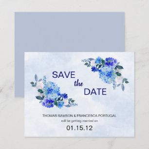 Invitación Royal Blue Watercolor Floral Wedding Save the Date