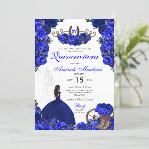 Invitación Royal Blue Western Princess Charro Quinceanera