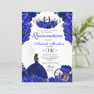 Invitación Royal Blue Western Princess Charro Quinceanera