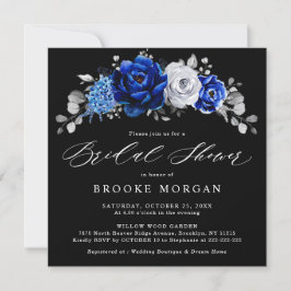 Invitación Royal Blue White Silver Metallic Bridal Shower Inv