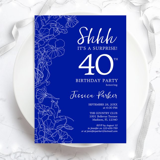 Invitación Royal Blue White Surprise 40º cumpleaños (Subido por el creador)