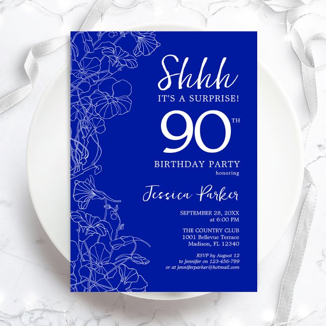 Invitación Royal Blue White Surprise Cumpleaños 90 (Subido por el creador)