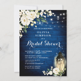 Invitación Royal Blue Wood White Roses Lantern Brillante Show