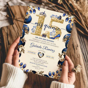 Invitación Royal Blue y Crema Mis Quince 15 Quinceañera