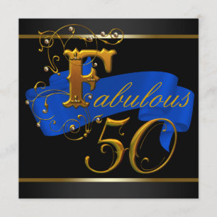 Invitación Royal Blue y Gold Fabulous de cumpleaños número 50