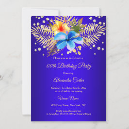 Invitación Royal blue Yellow floral Birthday Party