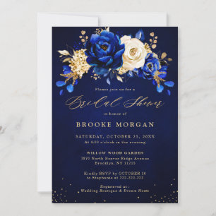 Invitación Royal Blue Yellow Gold Floral Bridal Shower Invita