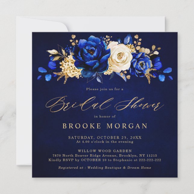 Invitación Royal Blue Yellow Gold Metallal Bridal Shower Invi (Anverso)