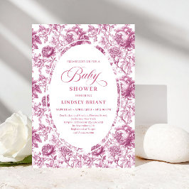 Invitación Royal Blush Rose Pattern Toile Baby Shower Invite