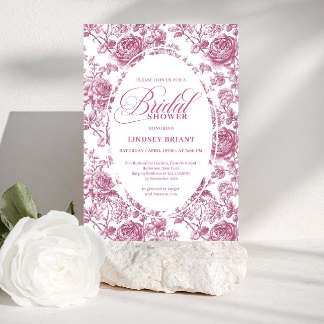Invitación Royal Blush Velvet Rose Pattern Bridal Shower  (Royal Blush Velvet Rose Pattern Bridal Shower Invite)