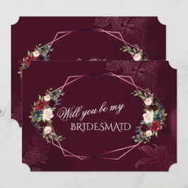 Invitación Royal Borgoña Floral ¿Serás Mi Dama de Honor