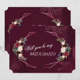 Invitación Royal Borgoña Floral ¿Serás Mi Dama de Honor?
