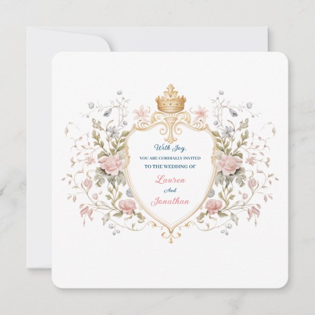 Invitación Royal Botanical Elegant Regal Floral Crest Wedding (Anverso)