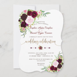 Invitación Royal Burgundy Boda de oro floral rosado