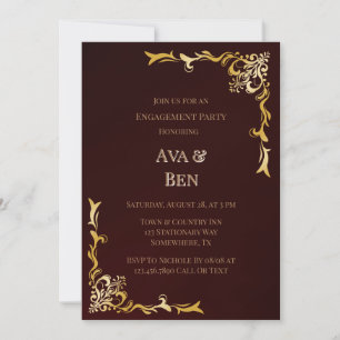 Invitación Royal Burgundy Gold Fourige Engagement Party